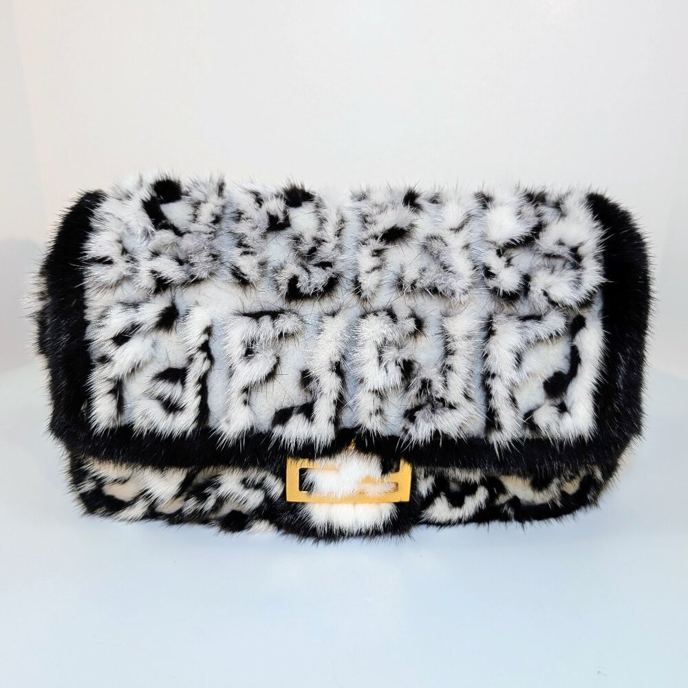 Fendi FF Zucca Mink Rare Baguette Bag with Mink Strap
